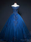 Shops Around The World Navy Blue Tulle Appliques Off the Shoulder Beading Quinceanera Dress