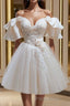 Short Beige Formal Prom Dresses, Beige Tulle Lace Homecoming Dresses