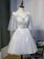Short Gray Lace Prom Dresses, Short Gray Lace Formal Homecoming Dresses