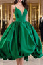 Short Green V Neck Satin Formal Prom Dresses, Short Green V Neck Satin Formal Homecoming Dresses