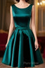 Short Hunter Green Satin Formal Prom Dresses With Bow