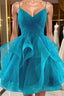 Short V Neck Puffy Formal Prom Dresses, Short V Neck Formal Homecoming Dresses