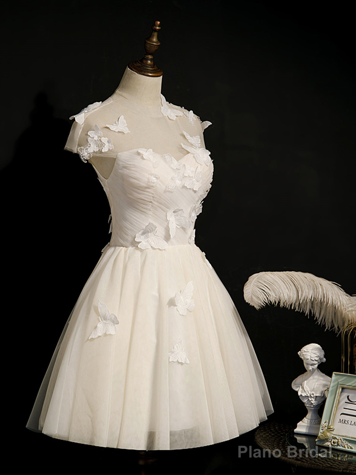 Short White Prom Dresses with Butterfly, Short White Formal Homecoming