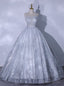 Silver Gray Sequins Straps Quinceanera Dress