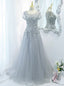 Silver Gray Tulle Beading Sequins Prom Dress