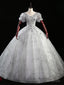 Silver Gray Tulle Sequins Appliques Puff Sleeve Quinceanera Dress
