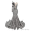Silver Mermaid One Sleeve Prom Dresses Sequined Lace Jewel Ruffles Evening Party Dress with Appliques