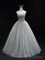 Silver Tulle Sweetheart Beading Sequins Prom Dress