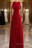 Simple A Line Red Floor Length Open Back Formal Prom Dresses