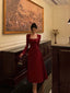 Simple A Line Square Neckline Long Sleeves Red Formal Prom Dresses Birthday Dresses