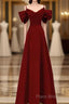 Simple A Line Straps Red Satin Long Formal Prom Dresses