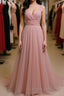 Simple A Line V Neck Pink Tulle Long Formal Prom Dress Bridesmaid Dress, V Neck Pink Formal Dress, Pink Evening Dress