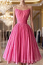 Simple Ball Gown Spaghetti Straps Pink Chiffon Formal Prom Dresses Birthday Outfits