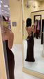 Simple Brown Mermaid Spaghetti Straps Long Formal Evening Formal Prom Dresses, Custom High Slit Formal Prom Dresses Inspo For Women