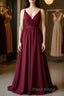 Simple burgundy chiffon lace long Formal Prom dress, burgundy evening dress