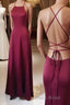 Simple burgundy long Formal Prom dress, burgundy evening dress