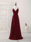Simple Burgundy V Neck Chiffon Long Prom Dress, Bridesmaid Dress