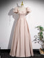 Simple Champagne Pink Satin Long Prom Dress, Champagne Pink Long Formal Dress