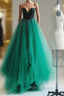 Simple Green Tulle Long Formal Prom Dresses, Green Evening Dresses