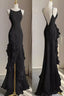 Simple Mermaid Formal Prom Gown With Ruffles Spaghetti Straps Backless Formal Prom Dresses For Date