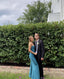 Simple Mermaid Strapless Floor Length Sleeveless Blue Formal Prom Dresses