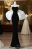 Simple Mermaid Velvet Puff Sleeves Black Long Formal Prom Dresses, Black Formal Dresses