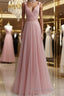 Simple pink tulle long Formal Prom dress pink tulle evening dress