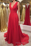 Simple Red V Neck and V Back Chiffon Long Formal Prom Dress, V Neck Red Long Evening Dress, Red Formal Dress, Graduation Dress