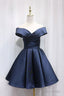 Simple Satin Short Prom Dress, Off Shoulder Blue Party Dress