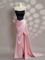 Simple Slit Pleated Mermaid Satin Sweep Train Pink Long Formal Prom Dresses