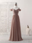 Simple V Neck Dark Champagne Chiffon Long Prom Dress, Bridesmaid Dress