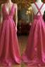 Simple V Neck Long Formal Prom Dresses, Evening Dresses, Formal Dresses