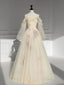 Champagne Off-The-Shoulder Gown Dresses Long Sleeve Formal Prom Dresses Formal Evening Dresses