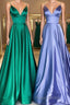 Simple v neck satin long Formal Prom dress satin evening dress