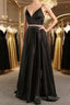 Simple V Neck Two Pieces Black Formal Prom Dresses, 2 Pieces Black Long Formal Dresses, Black Evening Dresses