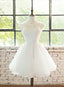 Simple White Cute Lace Short Graduation Dress, Lovely Party Dresses