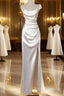 Simple White Mermaid Satin Strapless Pleats Wedding Dresses