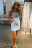Sky Blue Short Tight Homecoming Dress with Lace Beading