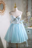 Sky Blue Spaghetti Straps Party Dress, Cute A-Line Tulle Homecoming Dress