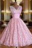 Sleeveless V Neck Knee-Length Ball Gown Lace Homecoming Dresses