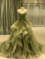 Spaghetti Strap Green A Line Long Formal Prom Dresses Formal Evening Gown Party Dresses