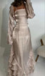 Spaghetti Straps A Line Ruffled Long Formal Prom Dresses