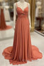 Spaghetti-Straps Chiffon Sweetheart Sleeveless A-Line Formal Prom Dresses