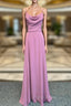 Spaghetti Straps Cowl Neck Chiffon Long Bridesmaid Dresses