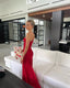 Spaghetti Straps Red Sheath Long Formal Prom Dresses With Slit