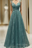 Spaghetti Straps Tulle Modest A Line Formal Dresses Long Formal Prom Dresses