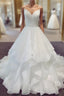Spaghetti Straps V Neck White Wedding Dresses, V Neck White Puffy Wedding Gown, Bridal Dresses