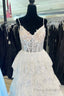 Spaghetti Straps White Layered A-Line Formal Prom Dresses with Sequin