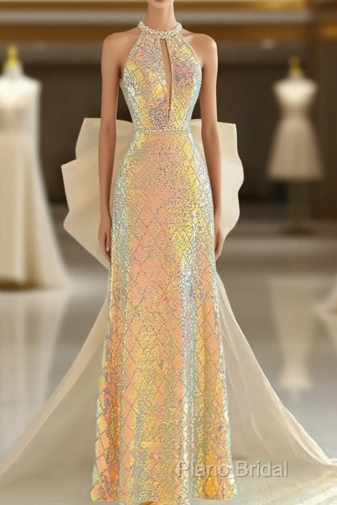Gold Short A-Line Sequined V-Neck Two Piece Prom Dress