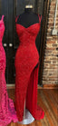 Sparkle Red Bodycon Sequined Long Formal Prom Dresses
